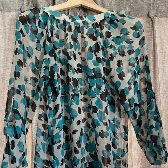 Pleione Teal and Black Sheer Patterned Blouse Size Medium - Picture 12 of 12